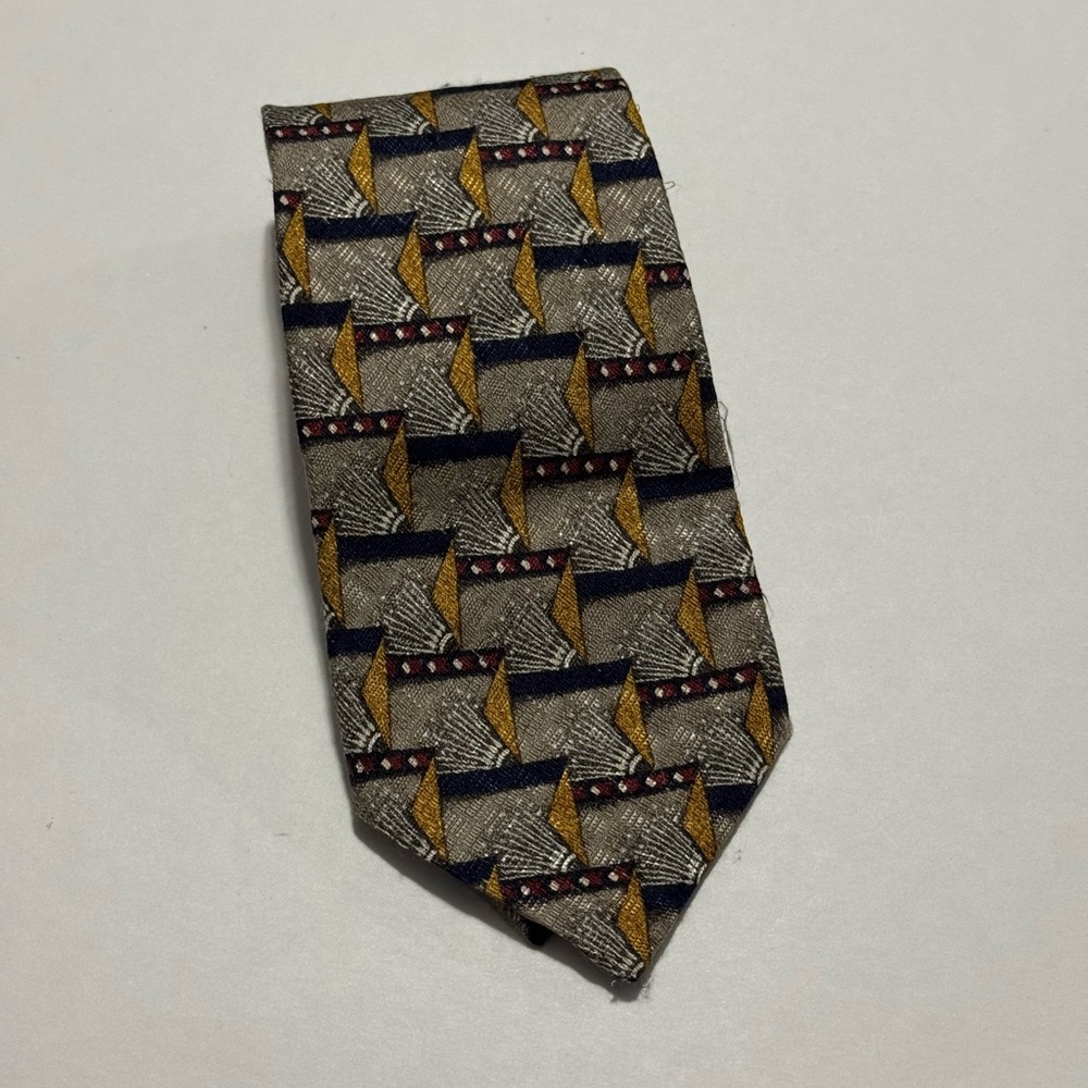 Ermenegildo Zegna Geometric Brown Multicolored Men’s 100% Silk Tie Made In Italy